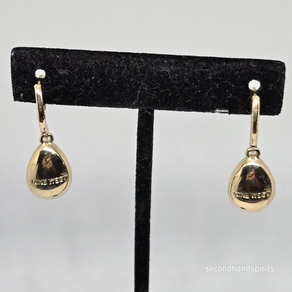 Nine West Garnet Red Teardrop Crystal Goldtone Lever back Earrings - Picture 3 of 5